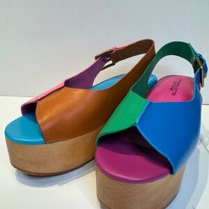 NWOT Charlotte Stone Cedric Cabana Color block Platform Wood Clogs Size 6